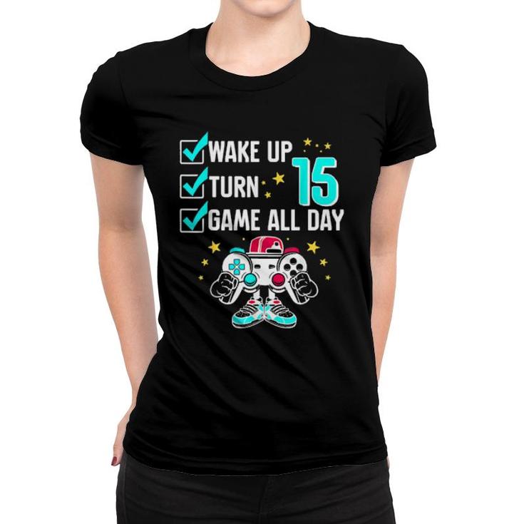 Teen Boy Girl Gamer Birthday 15 Years Old Level 15 Unlocked  Women T-shirt