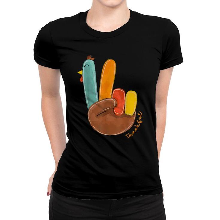 Thanksgiving Thankful Turkey Peace Hand Sign, Thanksgiving  Women T-shirt
