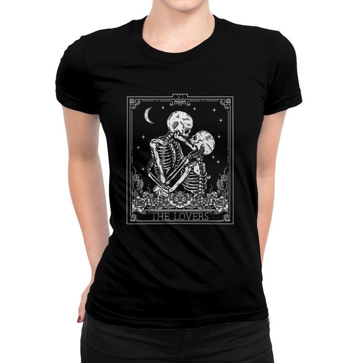 The Lovers Vintage Tarot Card Astrology Skull Horror Occult Women T-shirt
