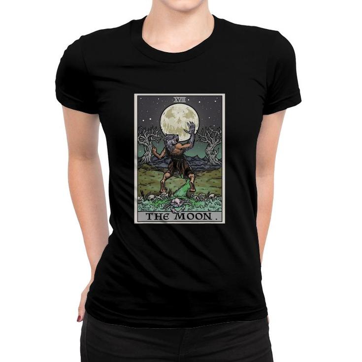 The Moon Tarot Card Halloween Werewolf Gothic Witch Horror Women T-shirt