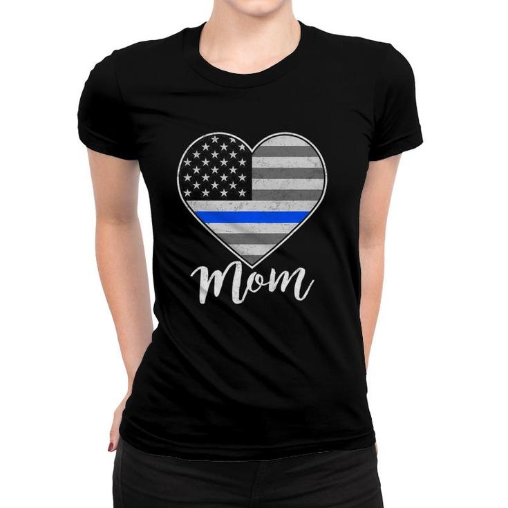 Thin Blue Line Us Flag Police Mom Love My Policeman Gift Women T-shirt