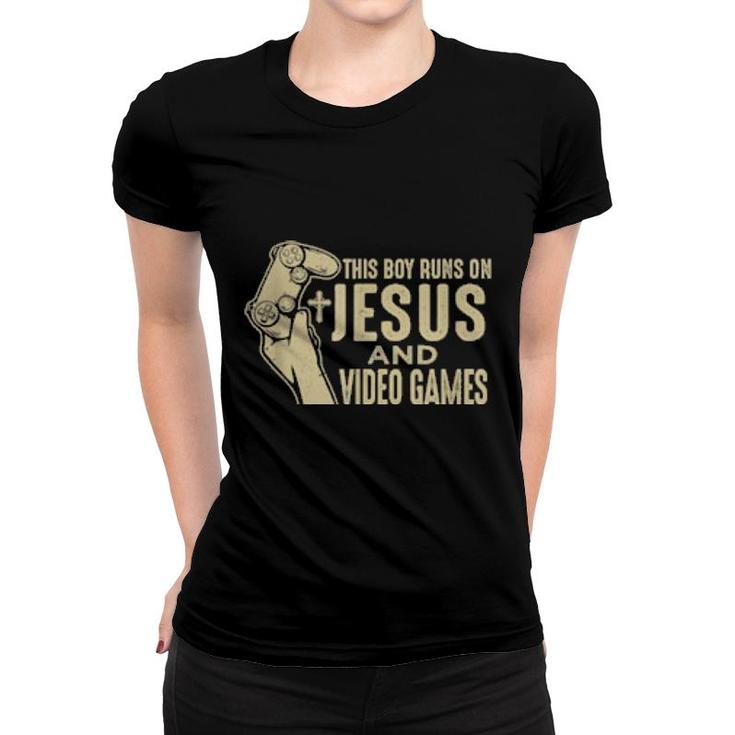 This Boy Runs On Jesus And Video Games Christian Hands  Women T-shirt