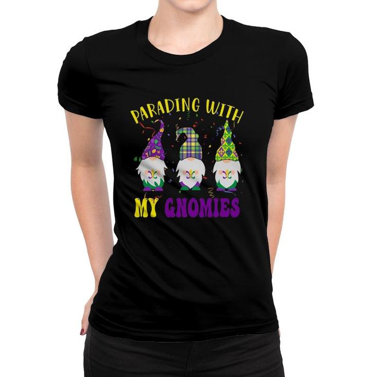 Three Gnomes Mardi Gras Parading With My Gnomies Women T-shirt