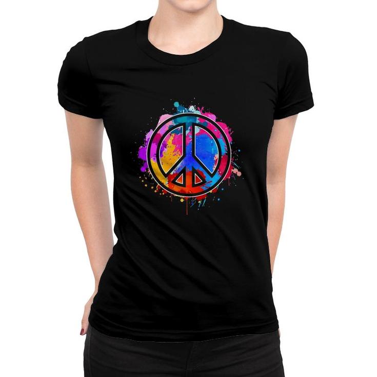Tie Dye Flowered Peace Sign Graphic Hippie 60S 70S Retro Women T-shirt