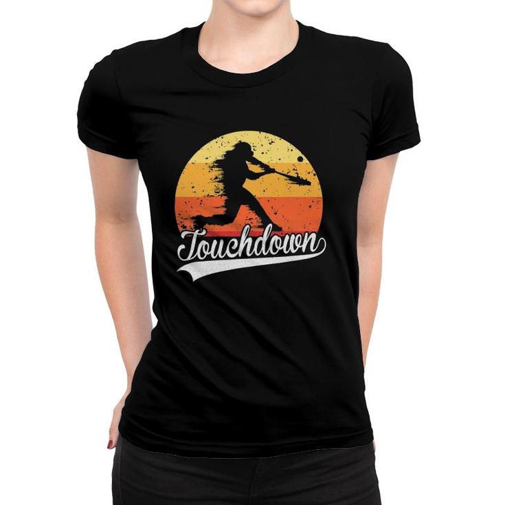 Touchdown Funny Baseball Player Retro Vintage Sunset Homerun Women T-shirt