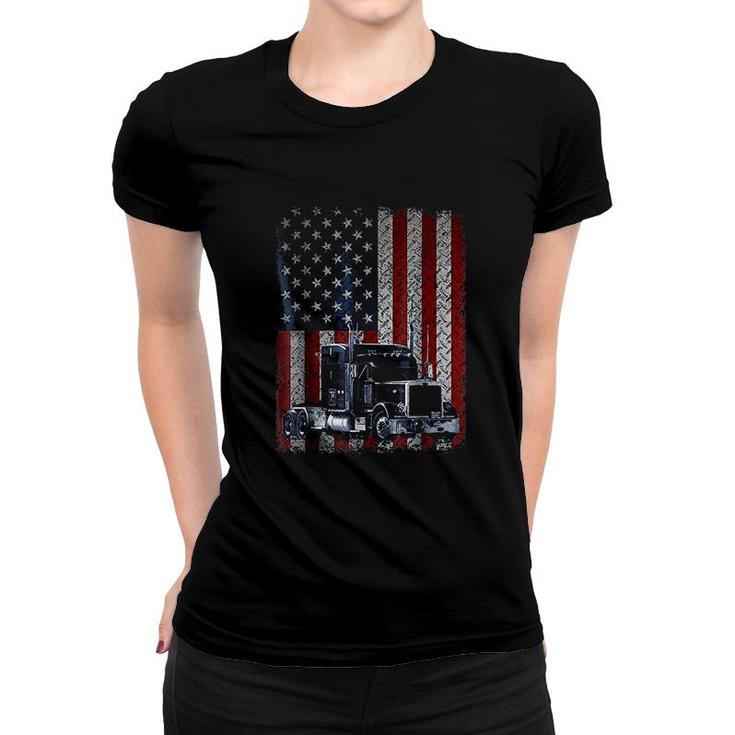 Truck Driver American Flag Trucker Gift Women T-shirt