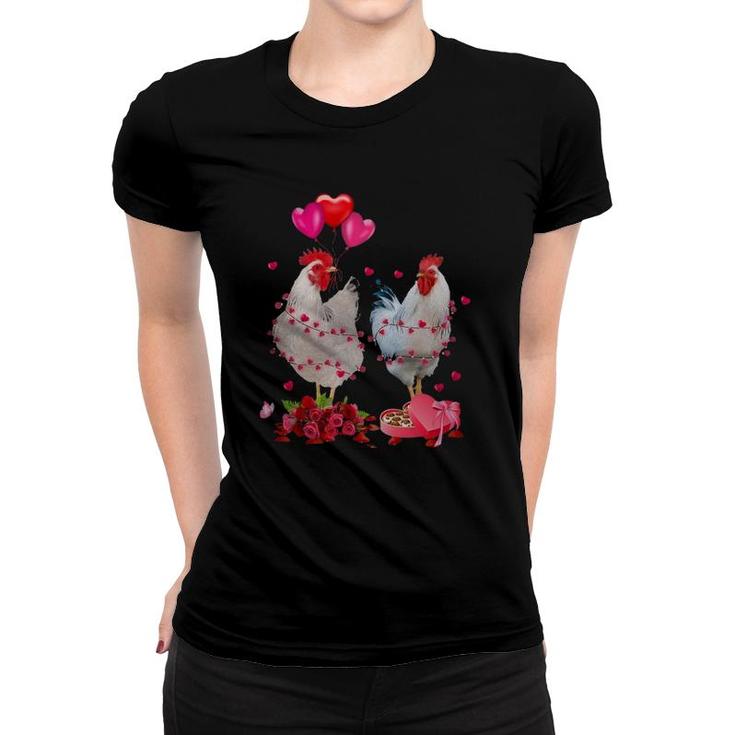 Two Chicken Valentines Day Heart Chicken Couple Men Women Women T-shirt