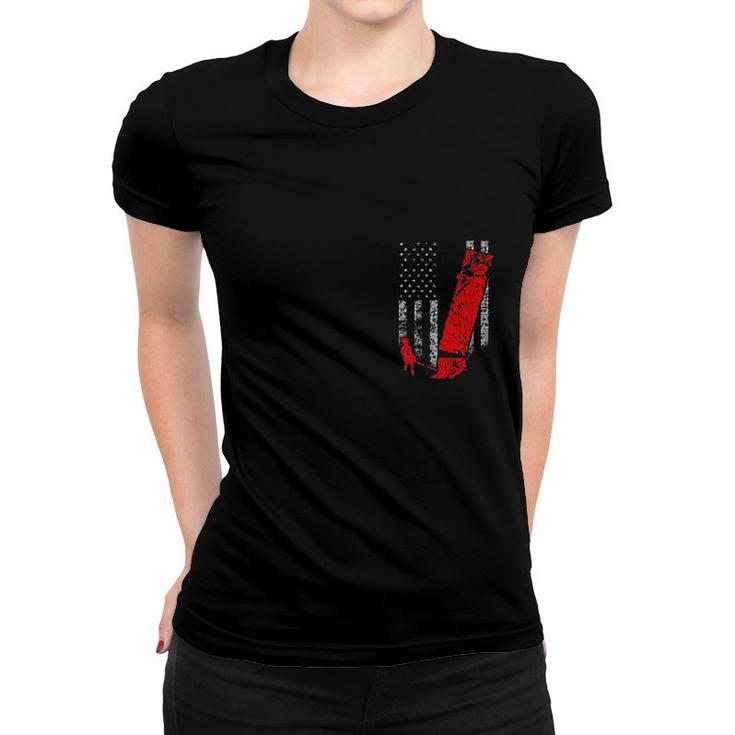 Two Sided Logging Flag  Red Logger Felling A Tree Women T-shirt
