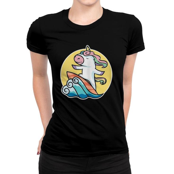 Unicorn Surfing Wave Surf Lovers Gift Women T-shirt