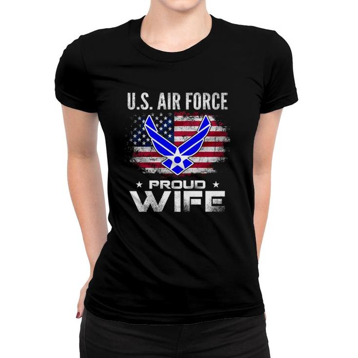 US Air Force Proud Wife With American Flag Gift Veteran Women T-shirt