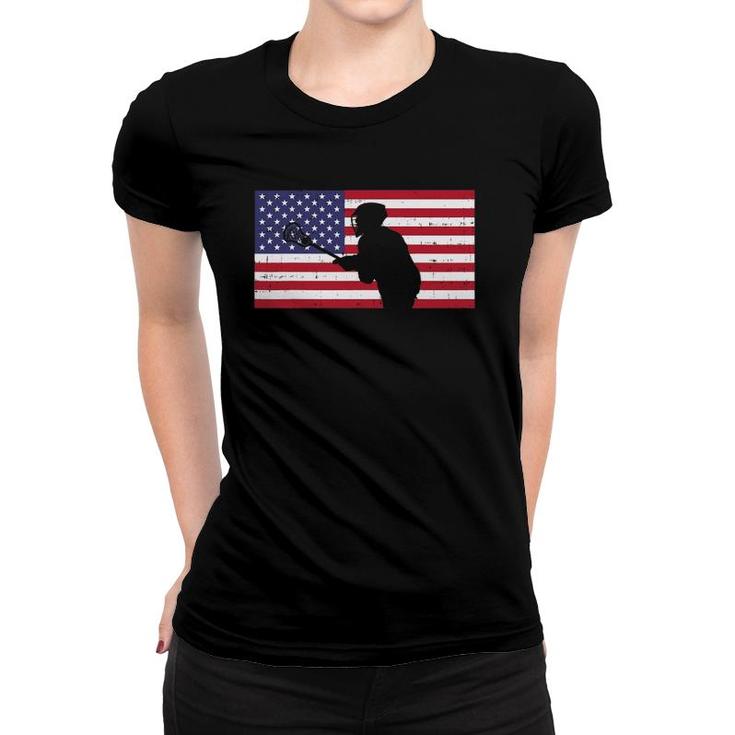 Us Flag Lacrosse Player Vintage Lax Patriotic Men Women Kids Women T-shirt