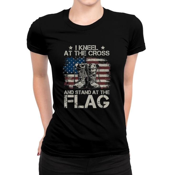 Usa Combat Boots I Kneel At The Cross And Stand At The Flag Women T-shirt