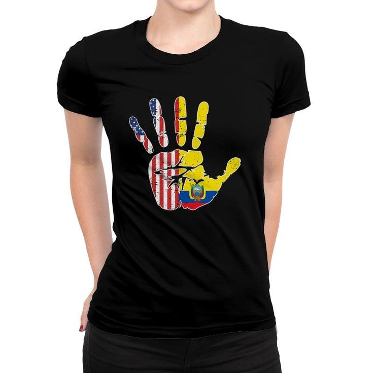 Usa Ecuador Handprint Flag Proud Ecuadorian American Roots Women T-shirt