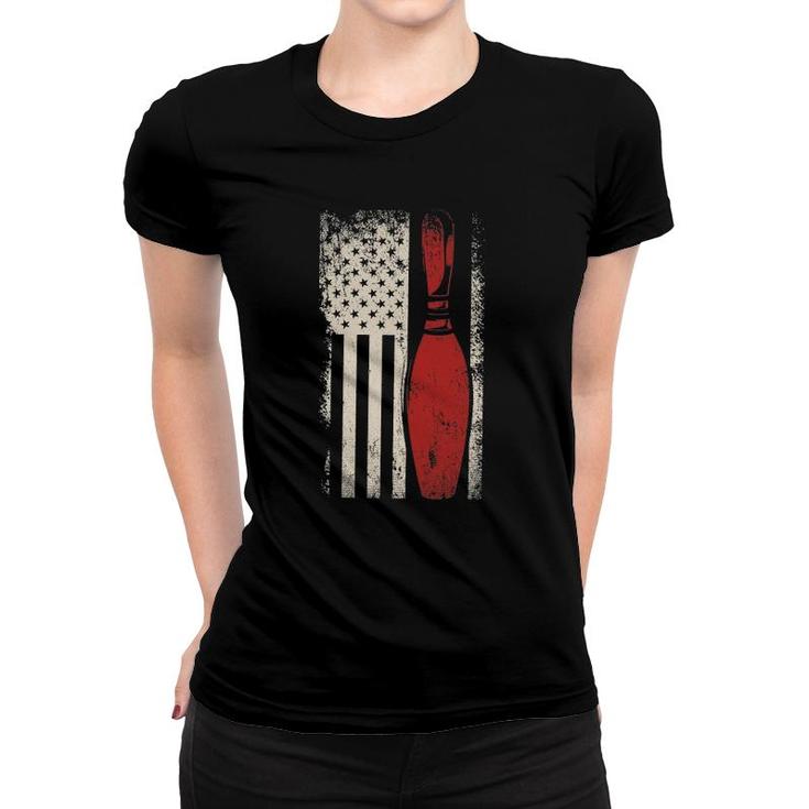 Usa Flag Patriotic American Bowler Gift Bowling Pins Bowling Women T-shirt