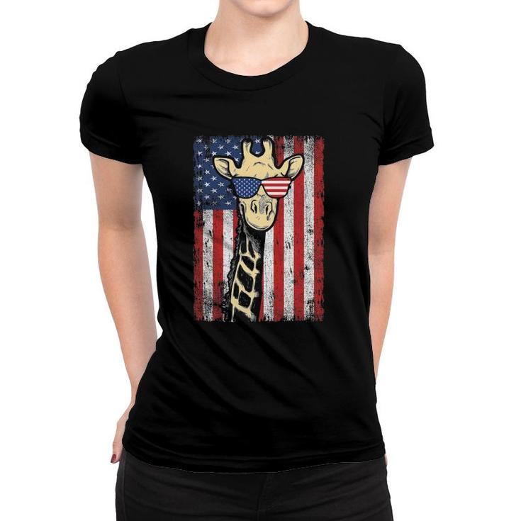 Usa Flag Patriotic Giraffe Sunglasses Funny Animal Lover Women T-shirt