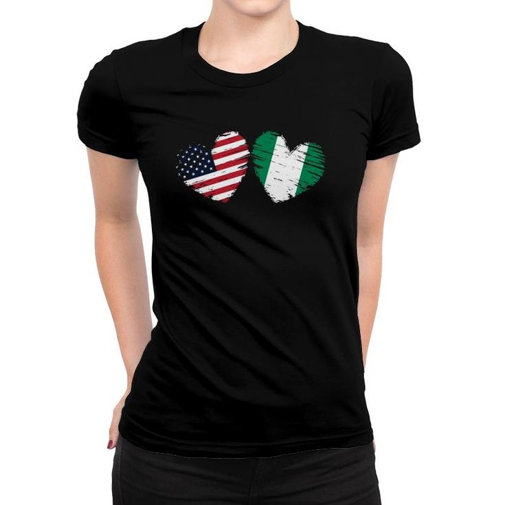 Usa Nigeria Flag Heart Valentine's Day Nigerian American  Women T-shirt