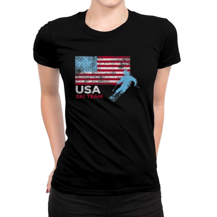 Usa Ski Team American Flag Skiing Usa Support The Team Tees Women T-shirt