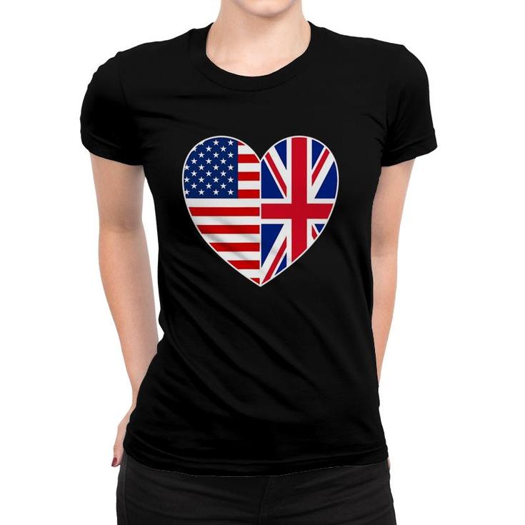 Usa Uk Flag Heart Tee Patriotic Fourth Of July Women T-shirt