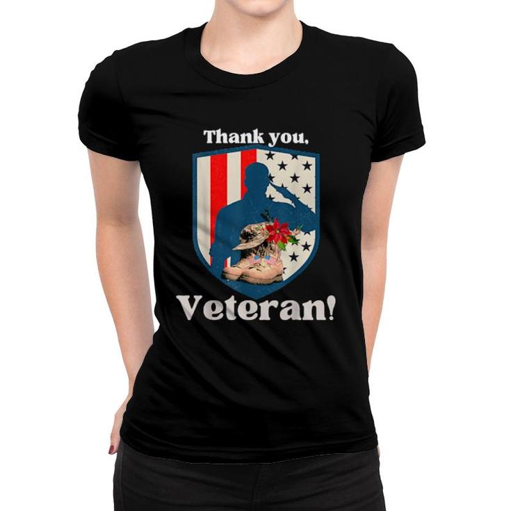 Veterans Day Military Boots Thank You Veteran Flag  Women T-shirt
