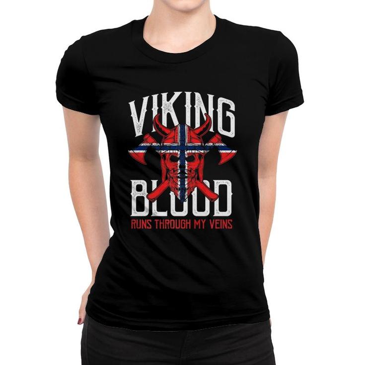Viking Blood Skull Norwegian Flag Pride Norway Premium Women T-shirt