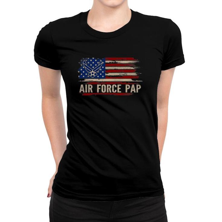 Vintage Air Force Pap American Flag Veteran Gift Women T-shirt
