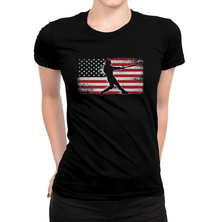 Vintage American Flag Baseball Cool Baseball 4Th Of July Women T-shirt