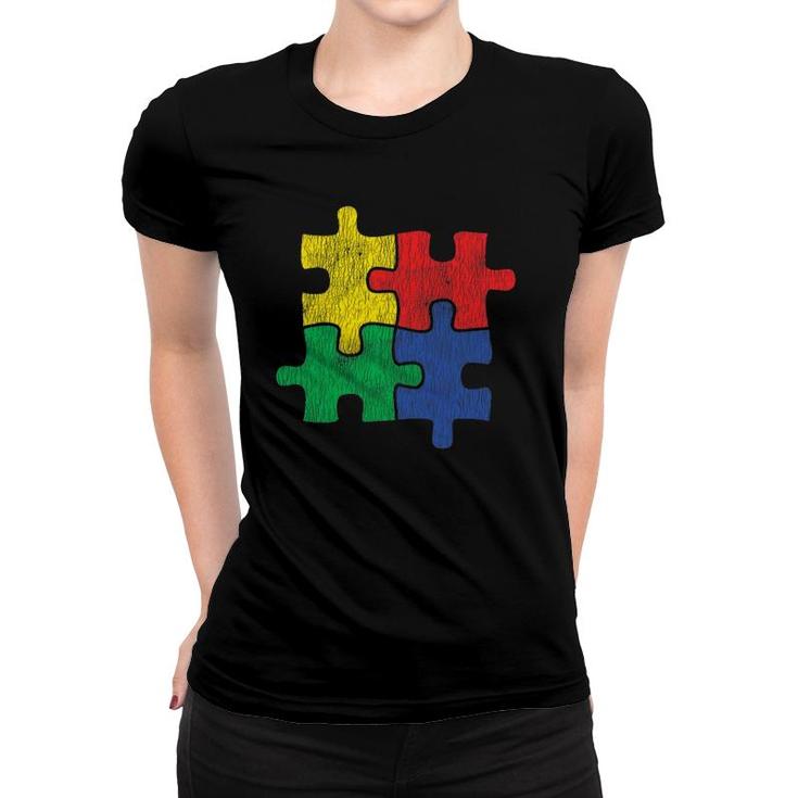 Vintage Autism Colorful Puzzle, Kids Autism Awareness Gift Women T-shirt