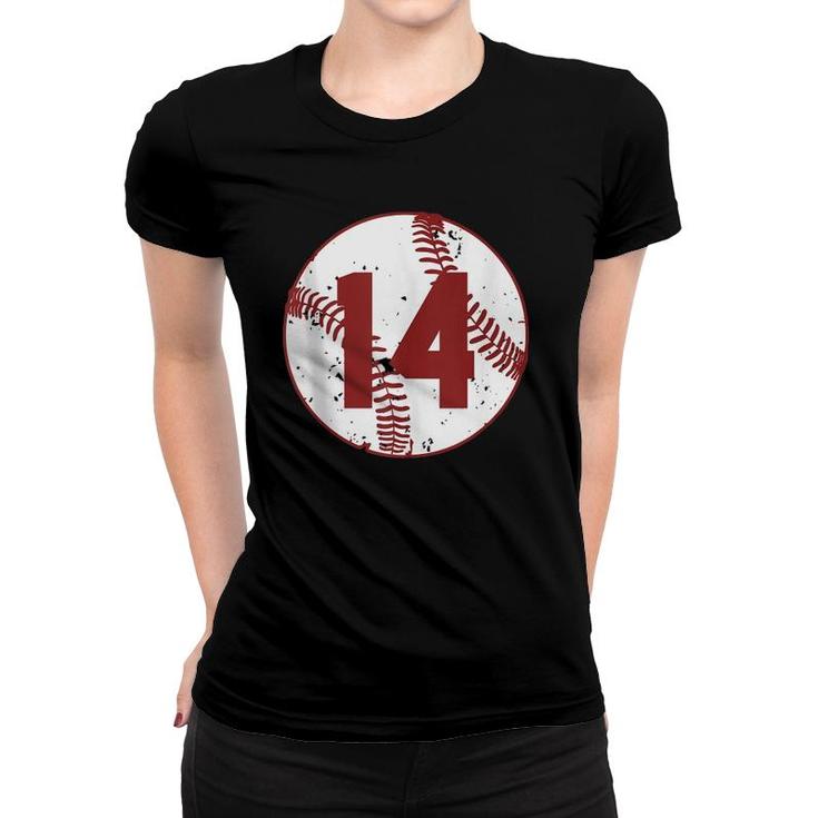 Vintage Baseball Number 14  Cool Softball Mom Gift  Women T-shirt