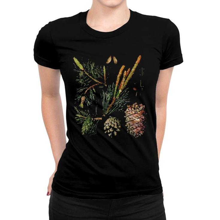 Vintage Inspired Xmas Floral Elements Botanical Chart  Women T-shirt