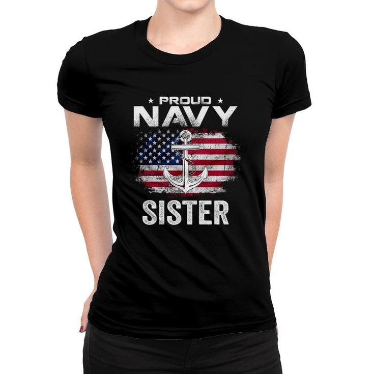 Vintage Proud Navy Sister With American Flag Gift Veteran  Women T-shirt