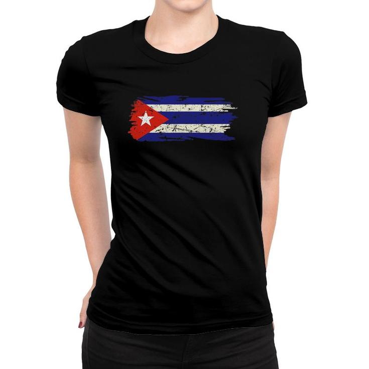 Vintage Proud Patriotic American Cuban Flag And Pride Cuba Women T-shirt