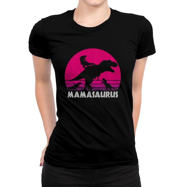 Vintage Retro 3 Kids Mamasaurus Sunset Funny Women T-shirt