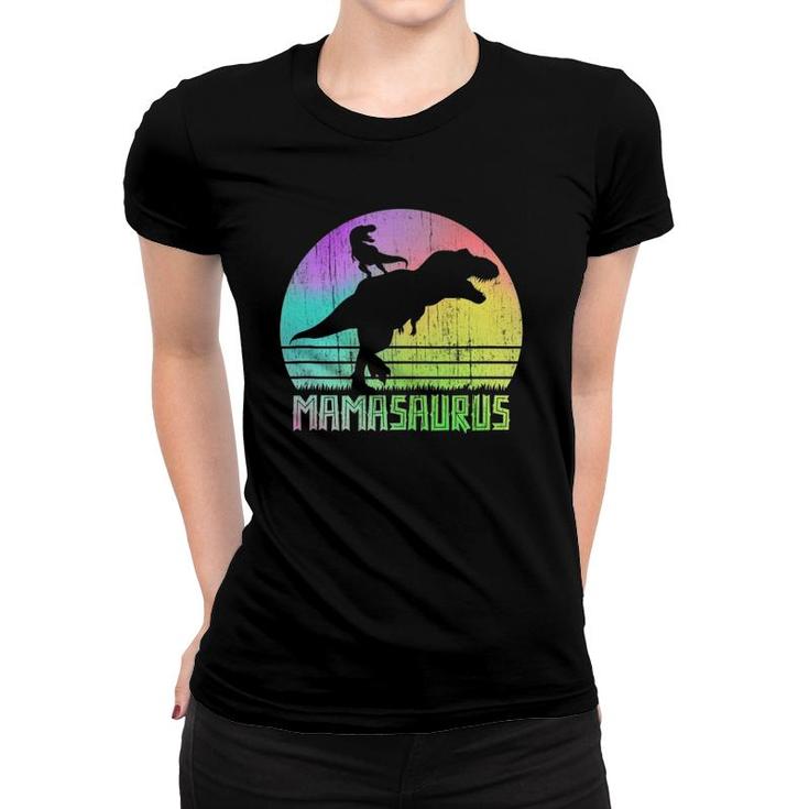 Vintage Retro Mamasaurus Rainbow Sunset Gift For Mother Of 1 Ver2 Women T-shirt