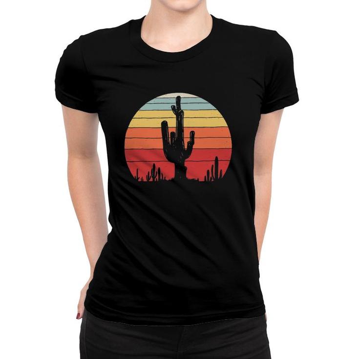 Vintage Retro Saguaro Cactus Sunset Opuntia Cactaceae Women T-shirt