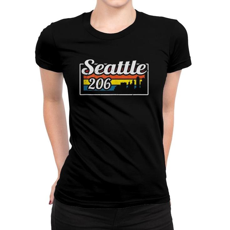 Vintage Seattle City Skyline 206 State Of Washington Retro Women T-shirt