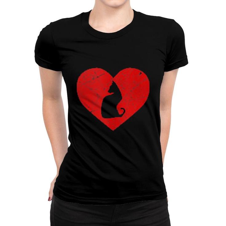 Vintage Sitting Siamese Cat Heart Love Valentine's Day  Women T-shirt