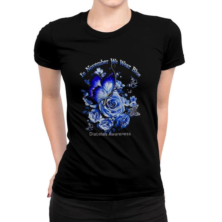 We Wear Tee Blue Roses Butterfly Women T-shirt