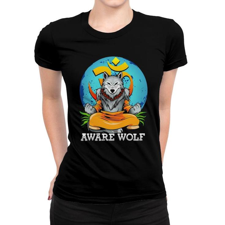 Werewolf Pun Halloween Costume Aware Wolf Yoga Meditation Women T-shirt