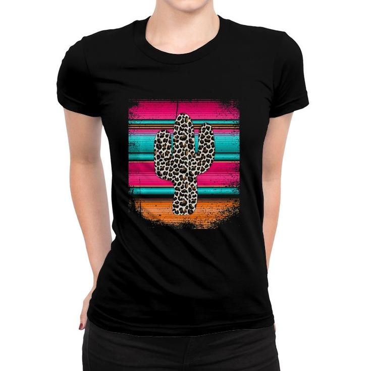 Western Leopard Serape Print Cactus Cowgirl Pink  Women T-shirt