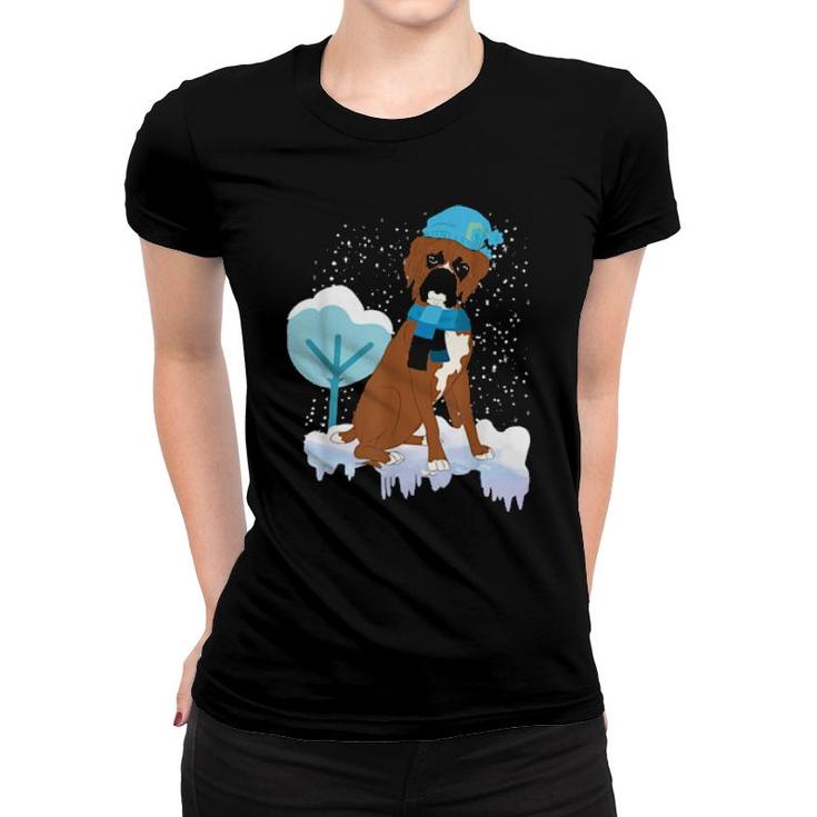Winter Dog Snowing Snowflakes Dog Owner Cute Pet Boxer  Women T-shirt