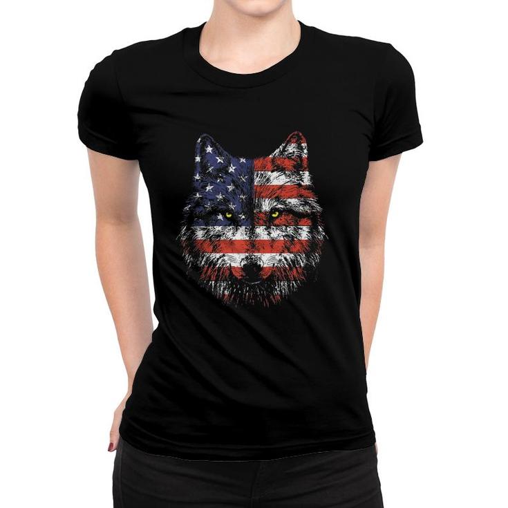 Wolf American Flag July 4Th Tank Top Women T-shirt