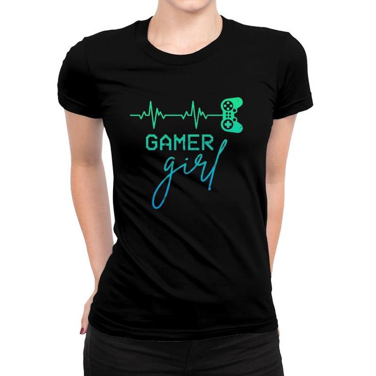 Woman Gamer Cute Gamer Girl Heartbeat Girly Video Games Women T-shirt
