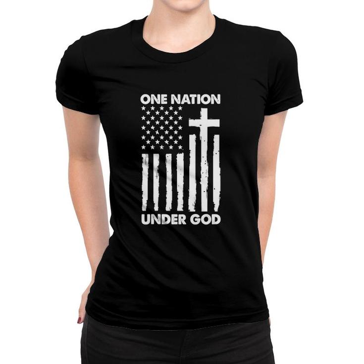 Womens 1 Nation Under God Christian Faith American Flag Usa V-Neck Women T-shirt