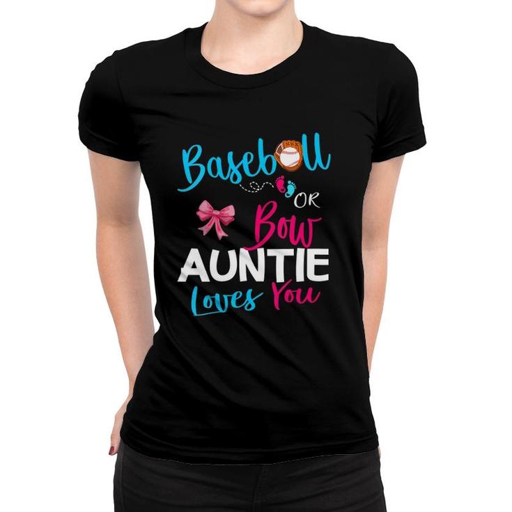 Womens Baseball Gender Reveal Team-Baseball Or Bow Auntie Loves You V-Neck Women T-shirt