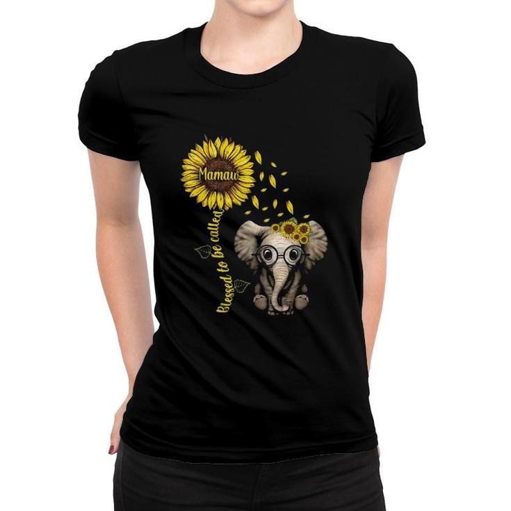Womens Blessed To Be Called Mamaw Sunflower Elephant Hippie Women T-shirt