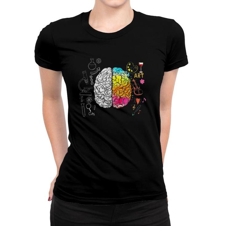 Womens Colorful Brain Art Vs Science Student Teacher V-Neck Women T-shirt