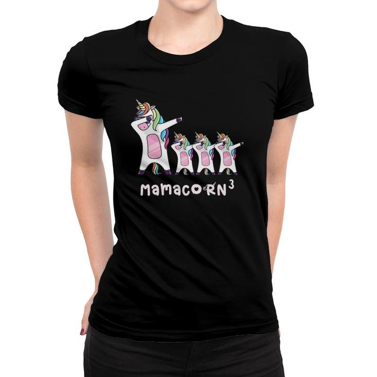 Womens Cute Mamacorn Unicorn Funny Mom Mother Of 3 Triplet Mom3 V Neck Women T-shirt