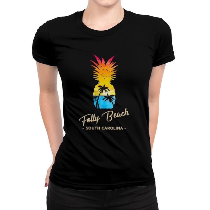 Womens Folly Beach Souvenir Pineapple - South Carolina Women T-shirt