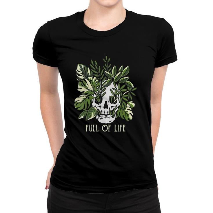 Womens Full Of Life Skull Gardening Garden V-Neck Women T-shirt