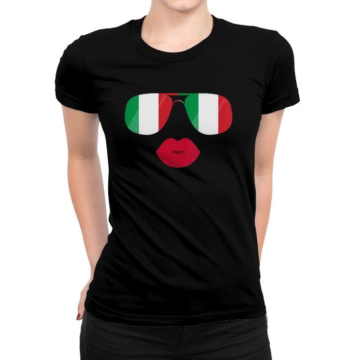 Womens Italy Flag Sunglasses Lips Italia Flags Italian Women Girl Women T-shirt